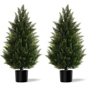 Artificial Topiary Cedar Trees 3FT Tall 2 Set, Outdoor Indoor Faux Pine Shrubs